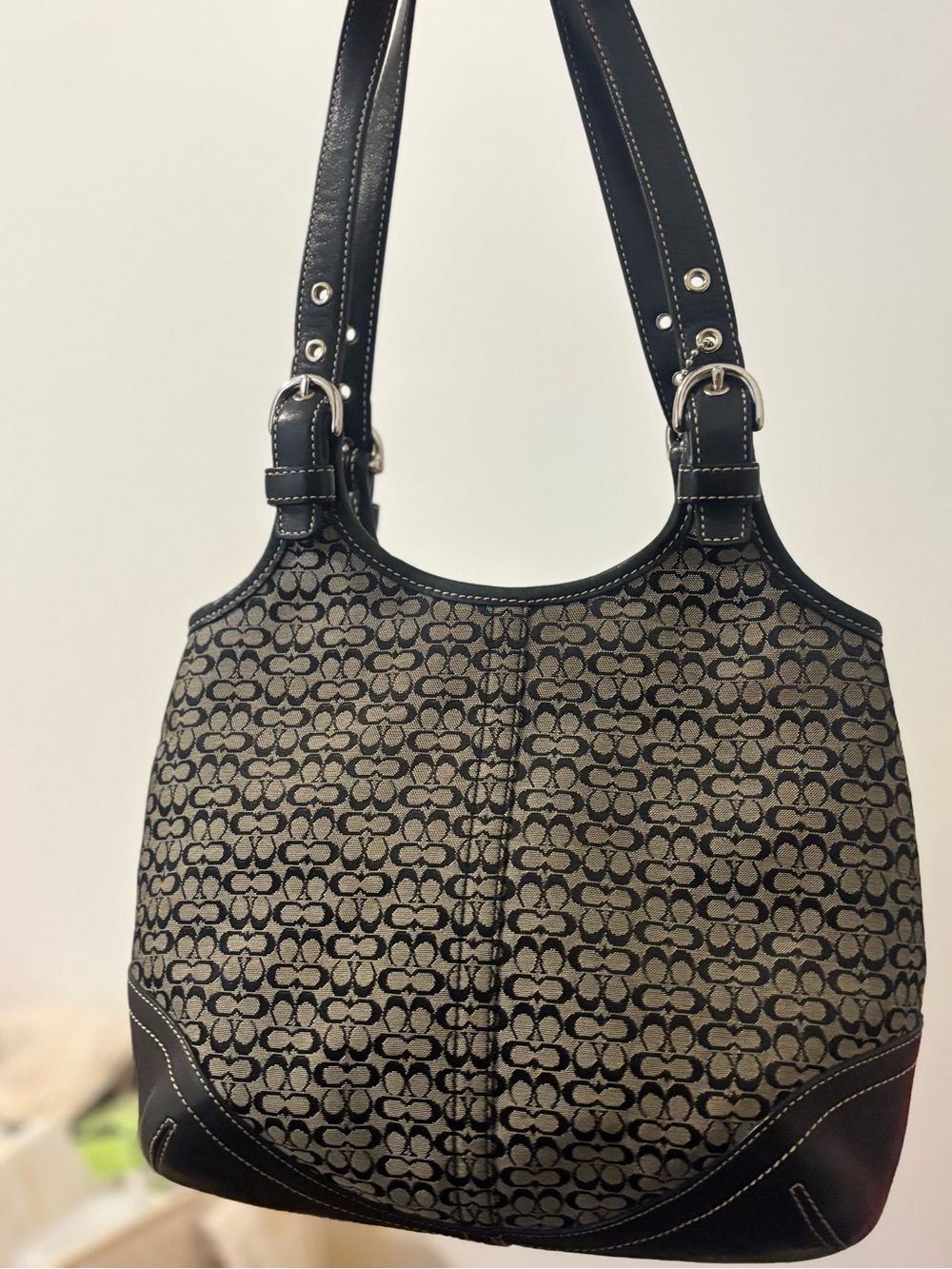 Coach Black and Taupe Signature Canvas Shoulder Bag